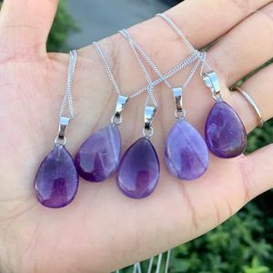 Naszyjniki wisiorek Reiki Natural Stone Purple Crystal Water Drop Choker Kobiety Prosty znakomity naszyjnik ametystów