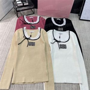 Women Knits Sweaters T Sihrts Tees Rhinestone Letter Ladies Bottoming Shirt Long Sleeve Knitting Hoodies Tops271s