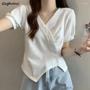 T-shirt da donna T-shirt irregolari Donna Scollo a V Moda casual Semplice stile coreano Sexy Office Lady Streetwear Chic All-match Ins Summer