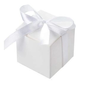 Presentförpackning 100st White Brown Gift Candy Box Bulk med vitt bandfest Favor Box Diy Candy Chocolate Presentförpackning för bröllopsfödelsedag 231017