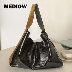 Sacos da noite Mediow Vintage Grande Capacidade Hobos para Mulheres Bolsas de Designer de Luxo Bolsas 2023 em PU Cera de Óleo Largo Straps Messenger