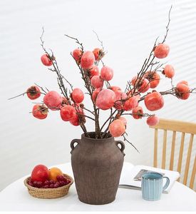 Flores decorativas simuladas plana caqui decoração de casamento buquê de tiro de frutas decoração de casa plantas artificiais