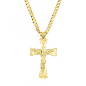 Solid 10k Yellow Gold Filled Jesus Wide Cross Charm Big Pendant 55 35mm med 24 Miami Cuban Chain 600 5mm324o