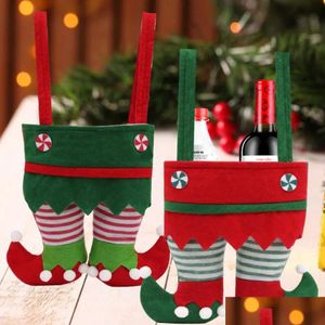 Decorações de Natal Presente Elf Doces Sacos Saco de Vinho Meias Cola Vermelho Verde Partido Xtmas Meias Gota Entrega Home Jardim Festivo Suppl Dhsxv