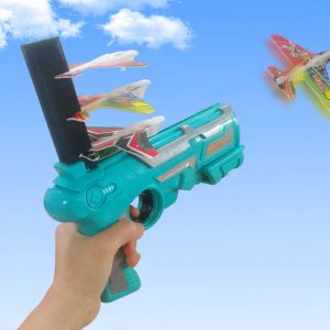 Avião de espuma lançador de brinquedo, arma manual de catapulta, planador, arma de brinquedo com 4 aviões de espuma para meninos, crianças, jogos de tiro