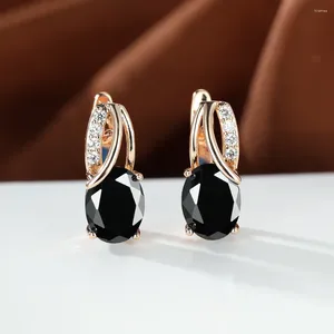 Orecchini a cerchio vintage placcato oro 14 carati zircone ovale nero per le donne eleganti fermagli per l'orecchio forato regalo di gioielli da sposa gotici da sposa