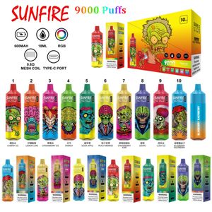 Shenzhen Top 1 Original Sunfire Disposable Vape 9000 10000 Puffs Refilled E Cigarettes Mesh Coil 18ml Oil No Leaking Tornado Best Pure Flavor Puffs 9K Vapor Vapers