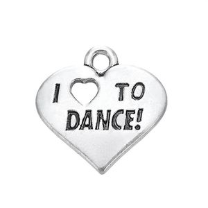 New Fashion Easy to diy 20Pcs Engraved Letter I Love To Dance Heart Charm Jewelry jewelry making fit for necklace or282o