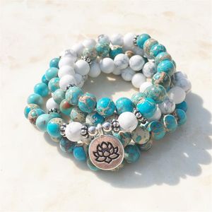 Sn1101 Howlite Jasper Mala Bransoletka 108 Kulki Mala Wrap Bransoletka lub naszyjnik Reiki Różajcodawcy Bransoletka Lotus 253i