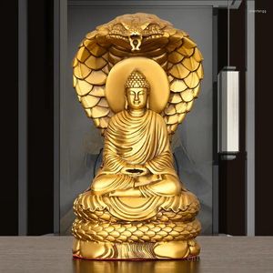 Dekorativa figurer Pure Copper Sakyamuni Snake Fairy Buddha Staty Decorations Home Living Room Hall Decoration Gifts Sculpture