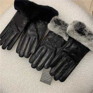 Luvas de couro de designer clássico, homens, mulheres e mulheres, tela sensível ao toque, cinco dedos, espessamento de inverno