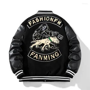 Men's Jackets Winter Varsity Jacket Men Leather Sleeves Letter Embroidery Woolen Women Dog Flocking Thick Warm Coat Parkas Button Youth