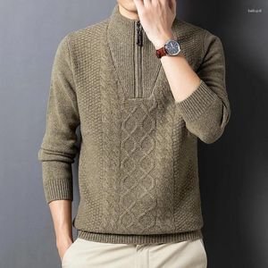 Męski swetry sweter zima gruba igła linia jacquard half turtleeck zamek błyskawiczny elegancki dzianinowy top