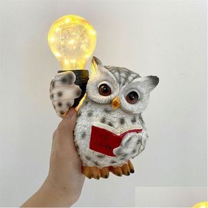 Garden Decorations Garden Decorations Northeuins Resin Reading Owl Figurines Salor Light Led Lamp Animal Statue Home Courtya Dhgarden Dhgyf