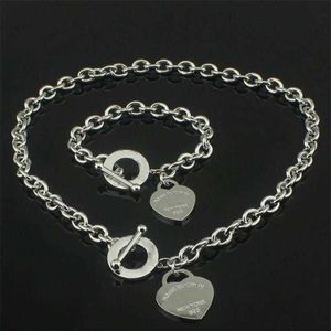 Regalo di Natale Set di braccialetti con collana d'amore in argento sterling 925 Set di gioielli con dichiarazione di matrimonio Collane con ciondolo a cuore Set di braccialetti 2 in 12600