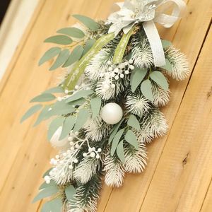 Gift Wrap Artificial Christmas Teardrop Swag with Berry Flower and Ball Ornaments for Front Door Indoor Outdoor Home Xmas Decor 231017