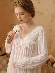 Женская одежда для сна, женская ночная рубашка принцессы, весенняя хлопковая ночная рубашка из модала с длинными рукавами, сексуальное платье феи в стиле ретро, милые ночные рубашки