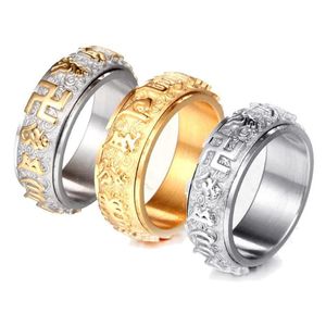 Anello mantra buddista sanscrito per uomo donna girevole oro argento colore acciaio inossidabile 316L buddismo gioielli anelli a fascia goccia217t