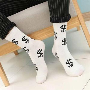 Herrstrumpor Fashion Spring Autumn Men Dollar Symbol Printed Bekväm andningsbar Absorb Sweat Anti-Slip Man Middle Long Soc283b