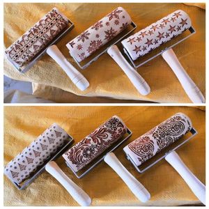 Rolling Pins Pastry Boards Christmas Embossed Rolling Pin Baking Cookies Roller Christmas Wooden Rolling Pins for Baking Embossed Cookies 231018