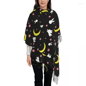 Ethnic Clothing Moon Pattern Tassel Scarf Women Soft Kawaii Japanese Anime Shawls Wraps Ladies Winter Fall Scarves