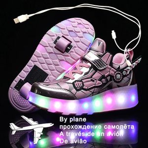 Sukienka buty różowe USB moda moda dziewczęta LED LED ROLLER SKATE FOR DZIECI DZIECI Sneakery z kołami dwa koła 231017