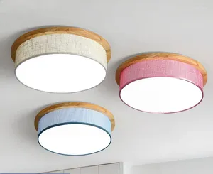 Plafoniere Lampada da soffitto moderna nordica semplice in legno Soggiorno Camera da letto Tessuto colorato creativo LED