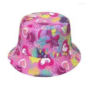 BERETS 2023 SOMMER TIE-DYE GRAFTITI BUCKET HAT KVINNA MÄNS PANAMA DUBBELSIDD SUN FISKERFISKER CAP BOB FEMME GORRO