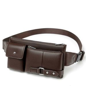 Midjepåsar Multi Pocket Fanny Pack Pu Leather Midjepåse Slim Shoulder Bag Hip Purse Justerbar bälte Rem Casual Pouch Outdoor Day Bag 231018