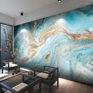 Wallpapers personalizado 3d mural papel de parede moderno tinta paisagem abstrato dourado azul textura de mármore papel de parede sala de estar arte decoração de casa