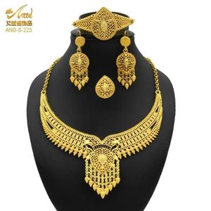 Brincos colar conjunto de jóias de noiva 24k ouro africano nigeriano e brinco etíope presente da dama de honra casamento jóias257u