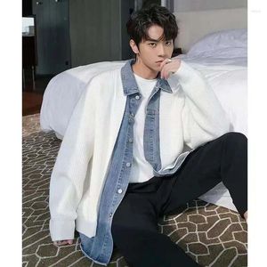 Suéter Masculino Primavera / Verão 2023 Denim Paneled Sweater Outono e Inverno Solto Férias Jaqueta de malha de duas peças