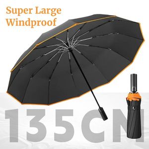 Umbrellas Windproof Strong Super Large 135CM Automatic Folding Umbrella for Men Safety Reflective Reinforced Sunny and Rainy Big 231017