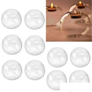 Candle Holders 10Pcs 8Cm Clear Glass Tea Light Candle Holder Ball Shape Candlestick Wedding Party Decoration Bauble 220809 H Dhgarden Dhwdv