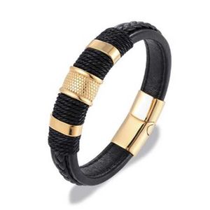 Multilayer Braided Genuine Leather Bracelet Titanium Stainless Steel Magnetic Buckle Bracelet Menbraided Bracelet Jewelry Q0719278s