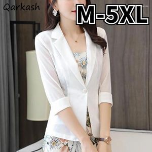 Garnitury damskie krem ​​przeciwsłoneczny Blazers Kobiety M-5xl See-Through Vintage Summer Thin Office Lady Streetwear Solid All-Match Temper Casual Cailing