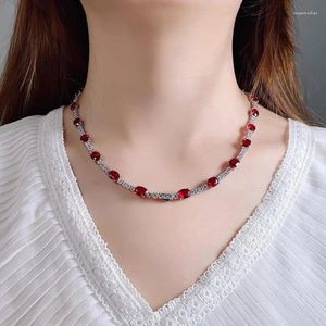 Kedjor Handgjorda laboratorium Ruby Diamond Necklace 14K White Gold Party Wedding Chocker för kvinnor Bridal Engagement Smyckespresent