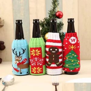 Festa Favor Natal Malha Garrafa de Vinho Er Xmas Cerveja Vinhos Sacos Santa Snowman Moose Cervejas Garrafas Ers Atacado Fy4767 Drop Delive Dhwm7