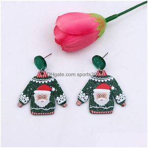 Christmas Decorations Sweater Design Earring Jewelry Ear Pendants Eardrop Santa Claus Cartoon Toy Merry Xmas Year Women Festive Gift Dhsrm