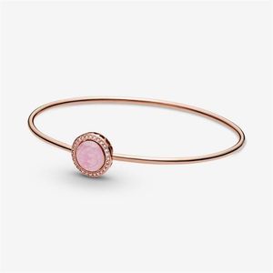 Hög polering 100% 925 Sterling Silver Pink Swirl Bangle Rose Gold Armband Fashion Women Wedding Engagement Smycken Tillbehör2375