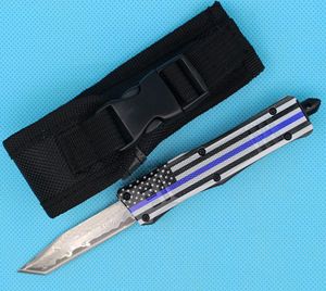 Blue Flag 7 pollici 616 Mini coltello tattico automatico in acciaio di Damasco lama a bordo singolo manico in lega Zn-al coltelli tascabili EDC con borsa in nylon