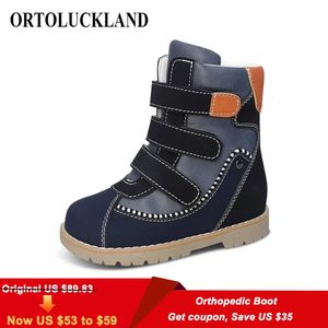 Botas Ortoluckland Crianças Sapatos Meninos Crianças Botas Ortopédicas Vaca Couro Inverno Pele Cavaleiro Botas Meninas Neve Redondo Toe Calçado 231017