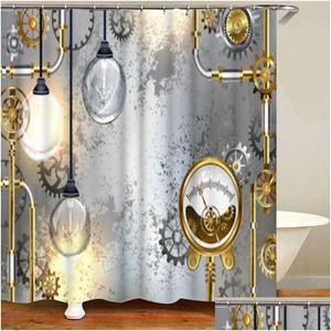 Shower Curtains Steampunk Industrial Gray Bath Shower Curtains For Bathroom Waterproof Antique Instrument Concrete Mats 180X Dhgarden Dhctf