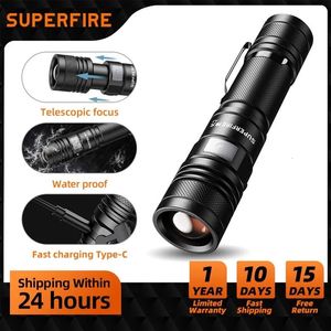 Flashlights Torches Ultra Bright LED Flashlight With LED Hand Lamp Beads Torch Zoom Full Power Waterproof Flashlights USB Type C Lantern for Camping 231018