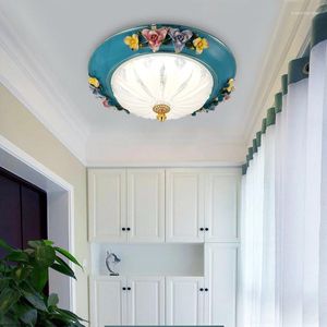 Ceiling Lights American Blue Ceramic Led Lamp Bedroom Living Room Dining Balcony Mediterranean Retro Resin