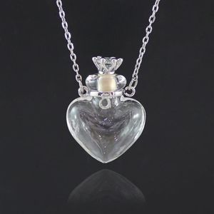 1 st Clear Heart Bottle Necklace Essential Oil Halsband Murano Glass Parfymhalsband Rostfritt stålkedjeparfymer för kvinnor298i