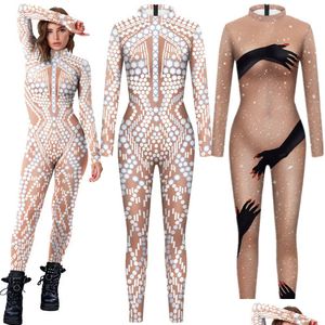 Catsuit Costumes Catsuit Costumes Black Hands Touch Shinny Sequin Glitter Jumpsuit Y Women Cosplay Zentai Halloween Bodysuit Apparel C Otglj