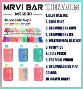 Original Mrvi Bar 6000 Puff Disposable E Cigarettes 650mAh Battery 2% 0% 5% 10flavors Capacity 13ml Disposable vape device Local Warehouse
