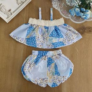 Kleidungssets HoneyCherry Sommer Baby Mädchen Cool Sling Patchwork Blumenanzug Säuglings- und Kleinkinder Blumenknospenhose Zweiteiliges Set