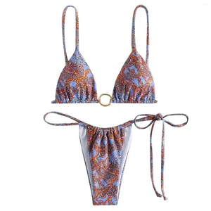 Mulheres Swimwear Verão Mulheres Sexy Bikini Set Sutiã Laço Lado G-String Tanga Praia Terno Anel Maiô Banheira Natação Brasileira